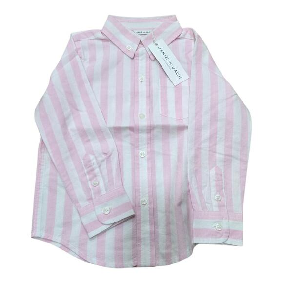 Janie and jack shirt boys size 2T pink white preppy striped oxford button up - Picture 2 of 6